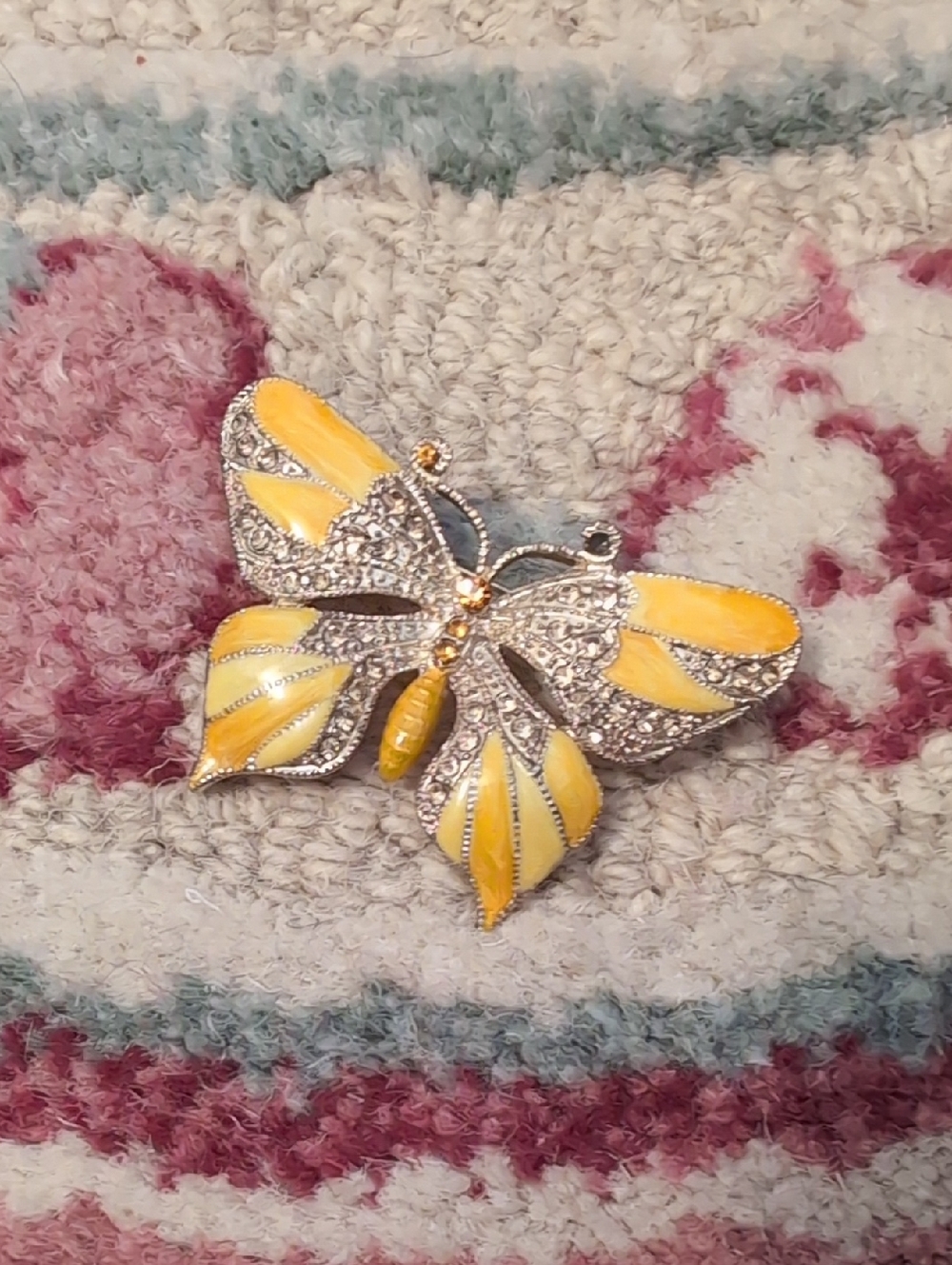 Yellow Enamel Butterfly Crystal Brooch - Women's Jewelry